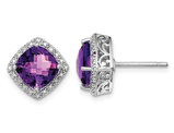 3.95 Carat (ctw) Natural Cushion Cut Amethyst Post Earrings in Sterling Silver